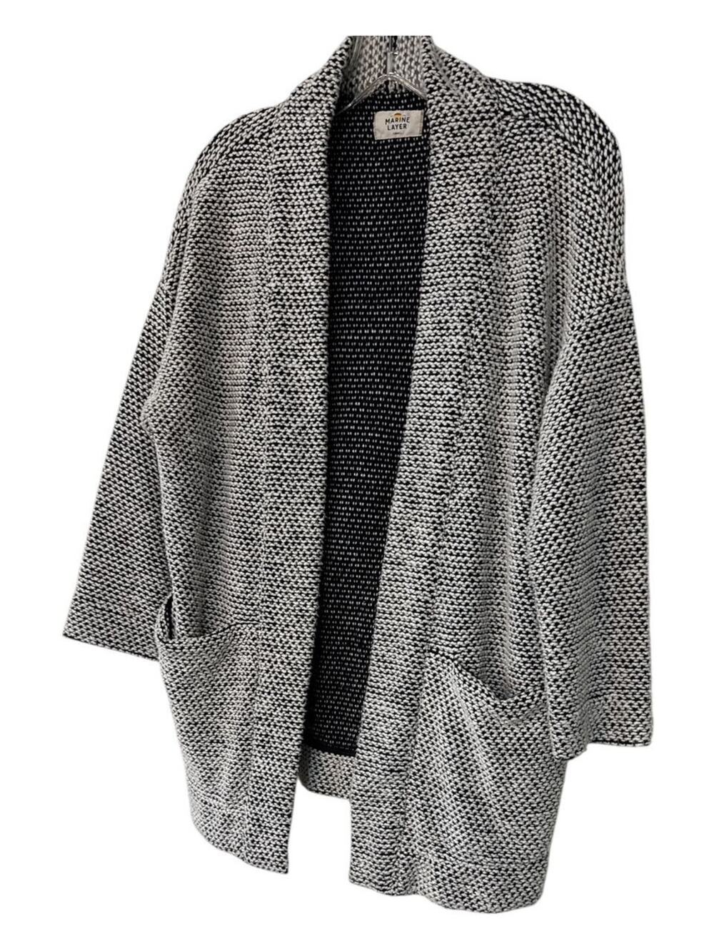 Marine Layer Birdseye Oversized Cardigan Sweater Black & White SZ S